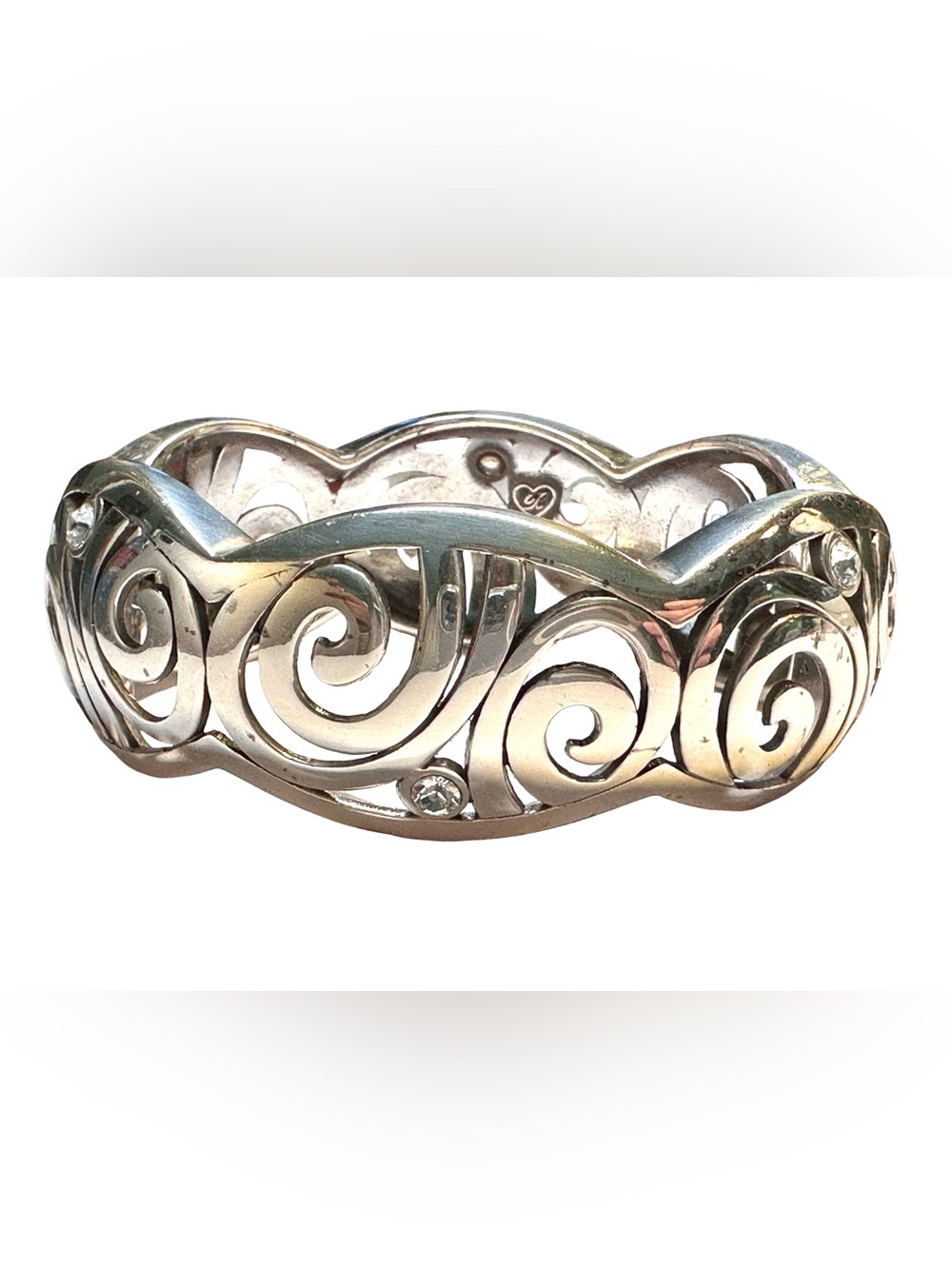 Vintage Brighton Silver White Swarovski Wide Clamper Bracelet 7"